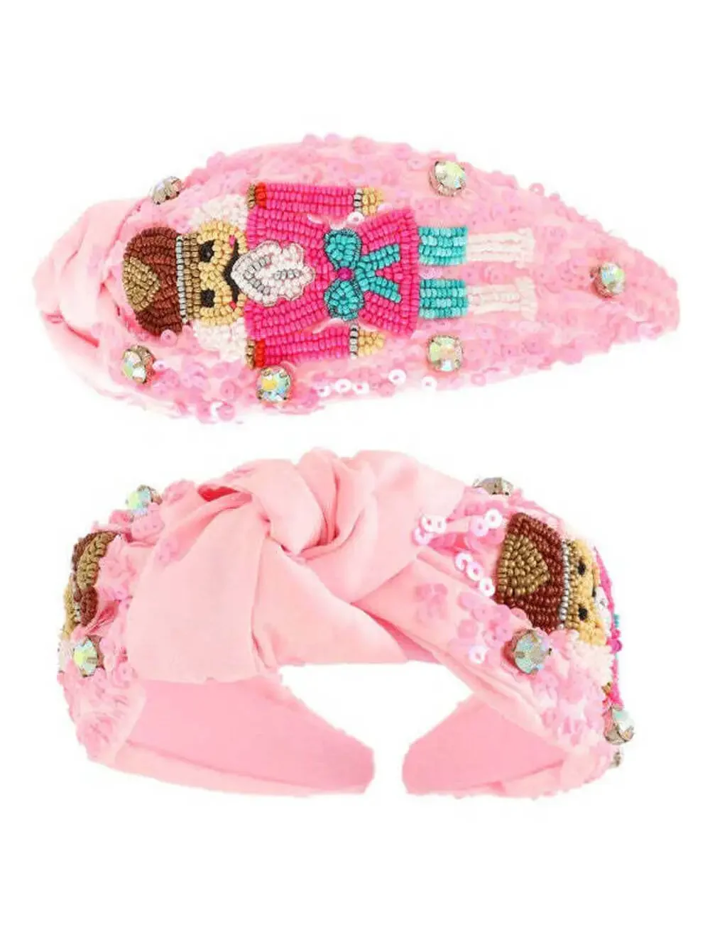 Pink Nutcracker Christmas Jeweled Beaded Knotted Headband